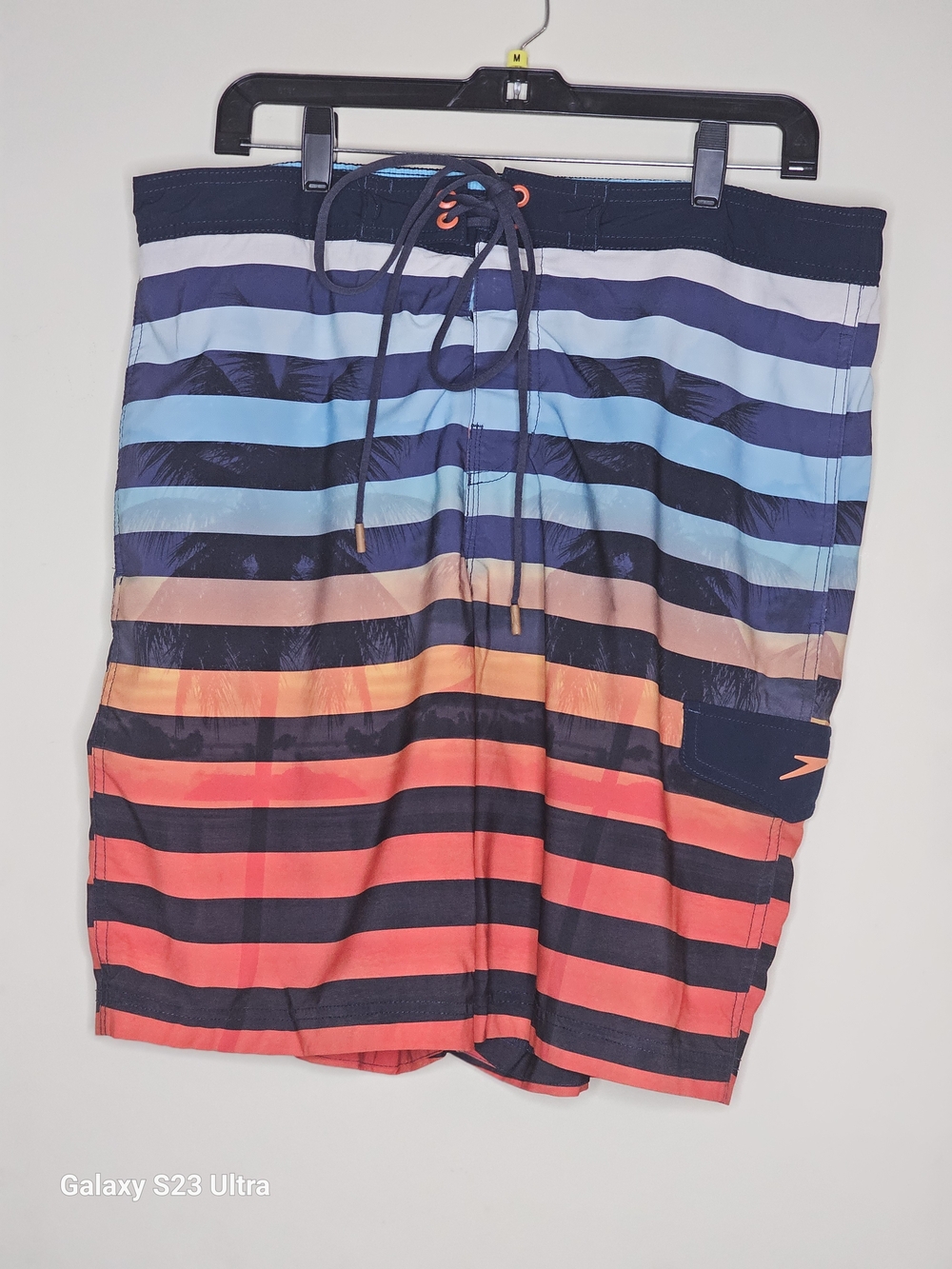 Speedo Men's Striped Blue Orange Swim Trunks